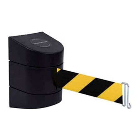 Lawrence Metal Prod. Tensabarrier Warehouse Retractable Belt Barrier, Rack Mount, Black Case W/24' Blk/Yellow Belt 897-24-W-33-NO-D4X-A